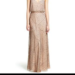 Adrianna Papell nude and silver beaded gown